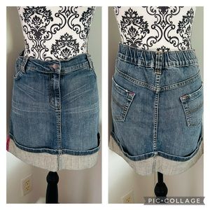 Mimi Maternity Vintage Blue Distressed Cuffed Mini Denim Skirt Size L